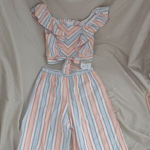 2 piece size 16 multicolored crop top and shorts